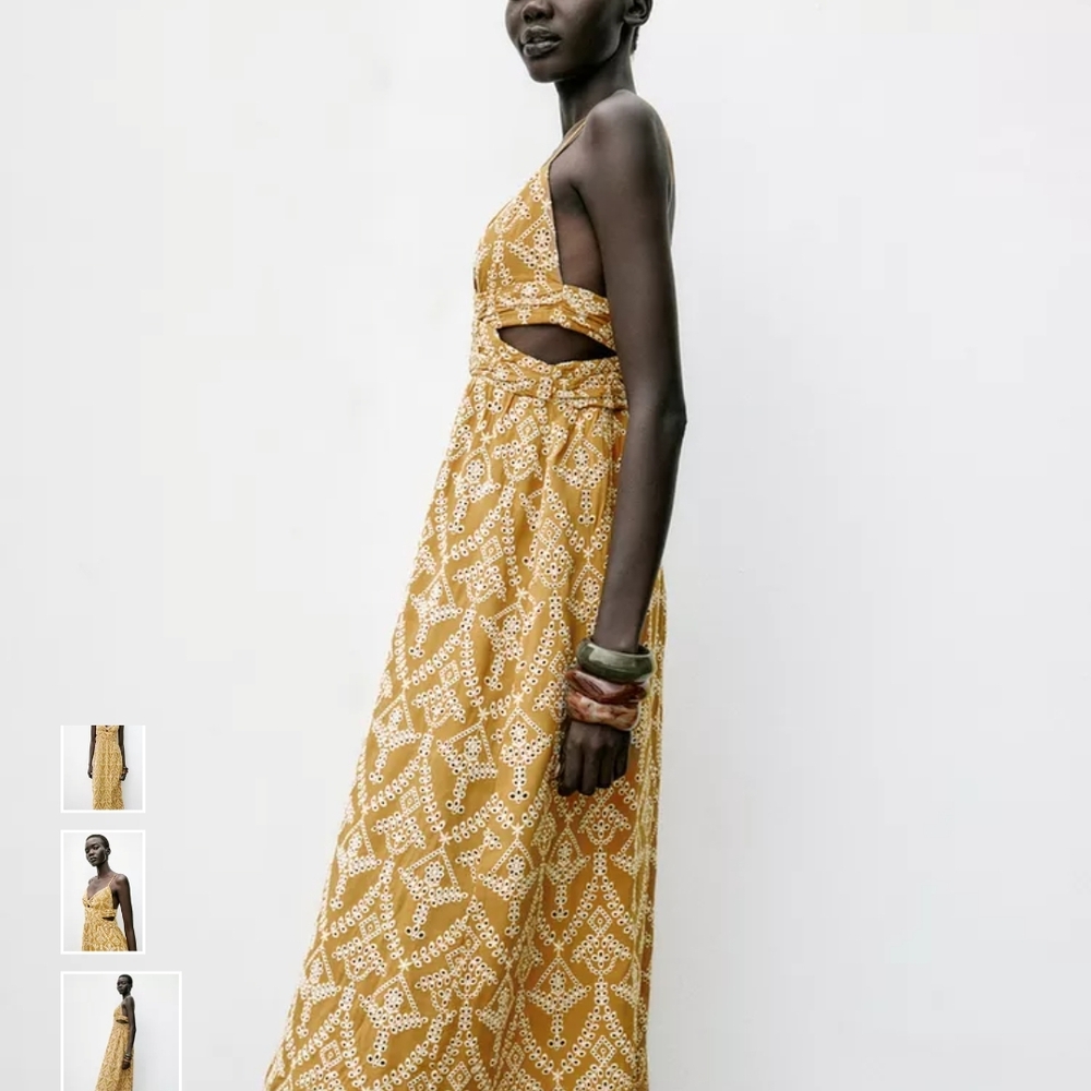 Zara Mustard Maxi/midi Dress with White Patterns